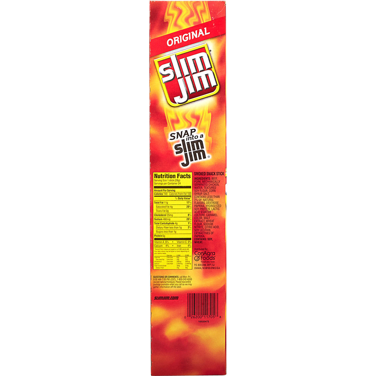 Slim Jim Smoked Snack Stick, Original, 0.97 oz, 24-count