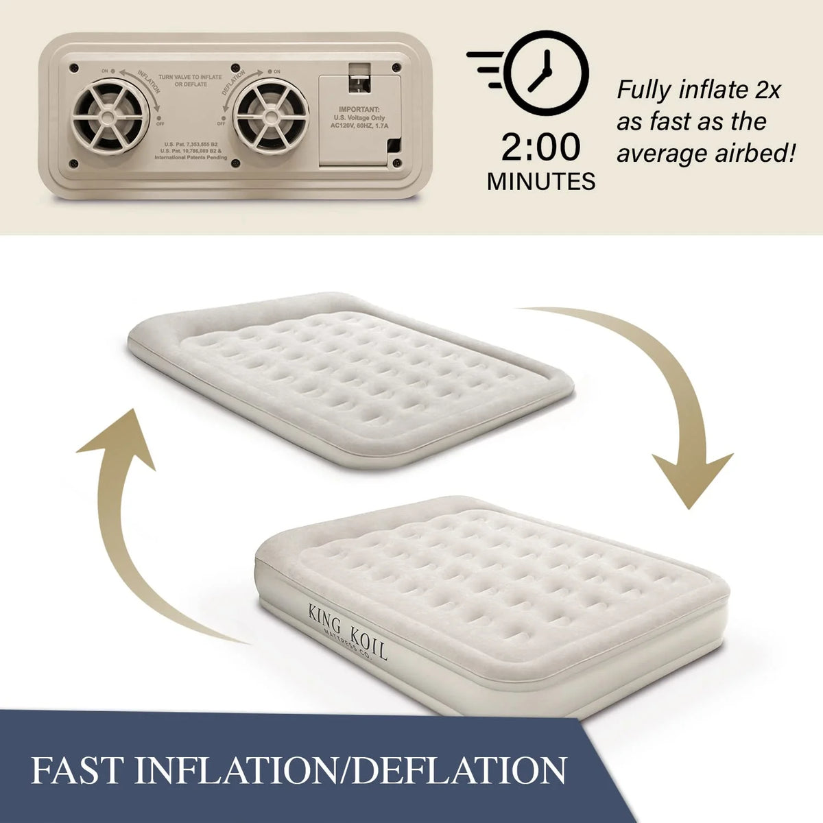 King Koil Luxury Queen Size Air Mattress with Built-in High-Speed Pump Best for Home, Camping, Guests, 13" Queen Size Luxury Double Airbed Adjustable Blow Up Mattress, Waterproof, 1-Year Warranty