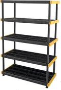 Black & Yellow, 5-Tier Heavy Duty Plastic Storage Shelving Unit, 200lbs/shelf (72 H x 48 W x 20 D), for Indoor/Outdoor Organization, Modular Rack