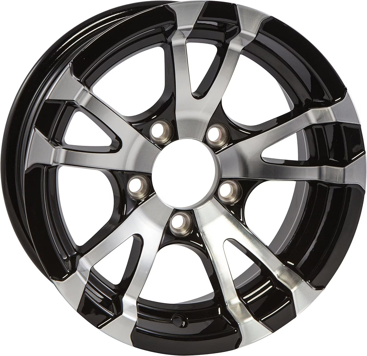 Aluminum Trailer Wheel 15X6 15 Inch Rim Black and Machined 5 Lug Avalanche