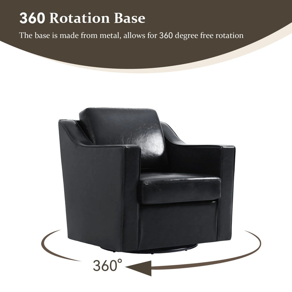 Swivel Accent Chair for Living Room, Modern Upholstered Barrel Arm Chair with Plump Back Pillow, Comfy Club Sofa Reading Chair for Adults (Chenille Navy, Set of 1)