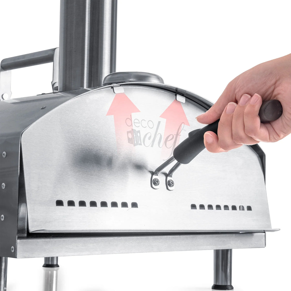 Deco Chef Outdoor Pizza Oven with 2-in-1 Pizza and Grill Oven Functionality, 13" Pizza Stone, Portable 3-Layer Stainless Steel Construction, Pizza Peel, Dough Scraper, Scoop, Slotted Grill (Black)