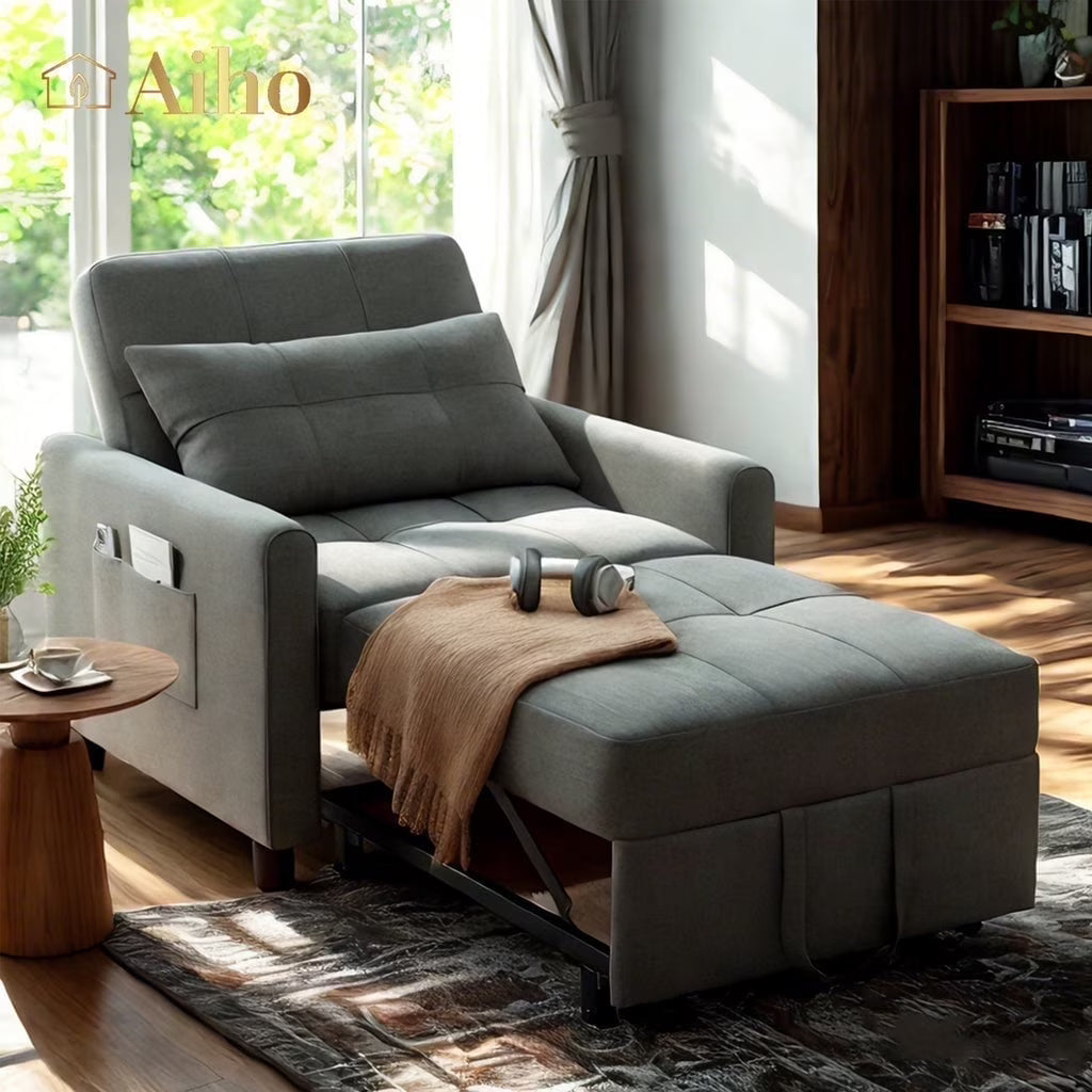 Convertible Sleeper Chair, Aiho 3-in-1 Convertible Sofa Bed Recliner Chair with Pull Out Couch - Dark Gray