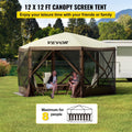 Quick Setup 12x12 Foot Gazebo Tent, 6-Sided Canopy with Mesh Screens & Carry Bag Sun Shade Shelter for Outdoor Events, Backyard, Picnic (Beige/Brown)