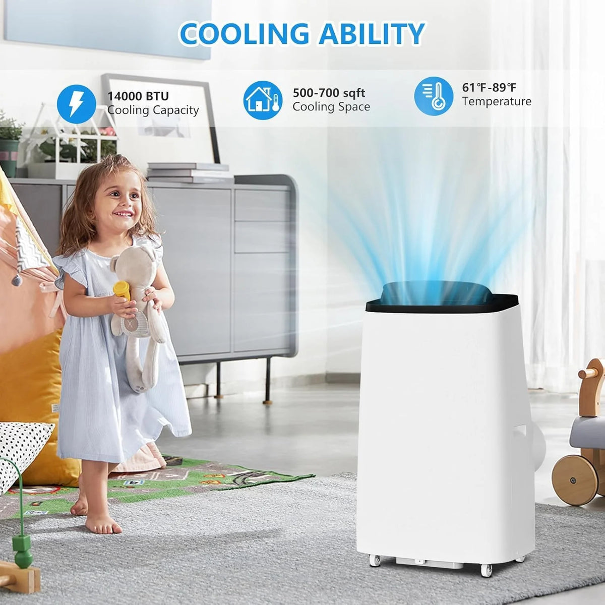 GAOMON 14000BTU Portable Air Conditioners Cool up to 750 Sq Ft, 3 in 1 Portable AC Units for Rooms with Fan & Dehumidifier, Remote Control, Sleep Mode, 24H Timer, Window Vent Kit,White