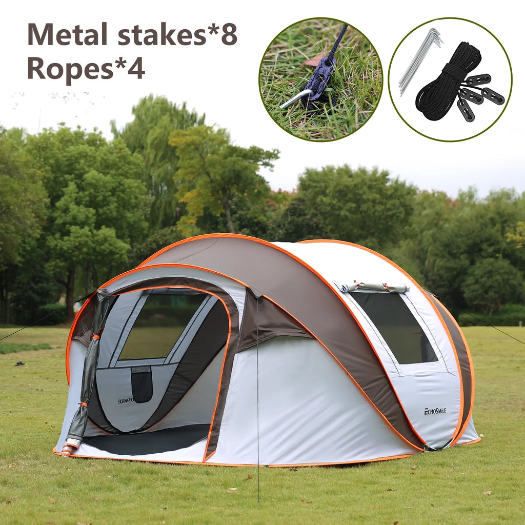 6 Person Instant Cabin Tent | Portable Large Pop Up Tent with Easy 10 Second Camp Setup for Family Camping | Included Hanging Organizer White + Orange Pop-Up Boat Tent for Outdoor Camping Accessories