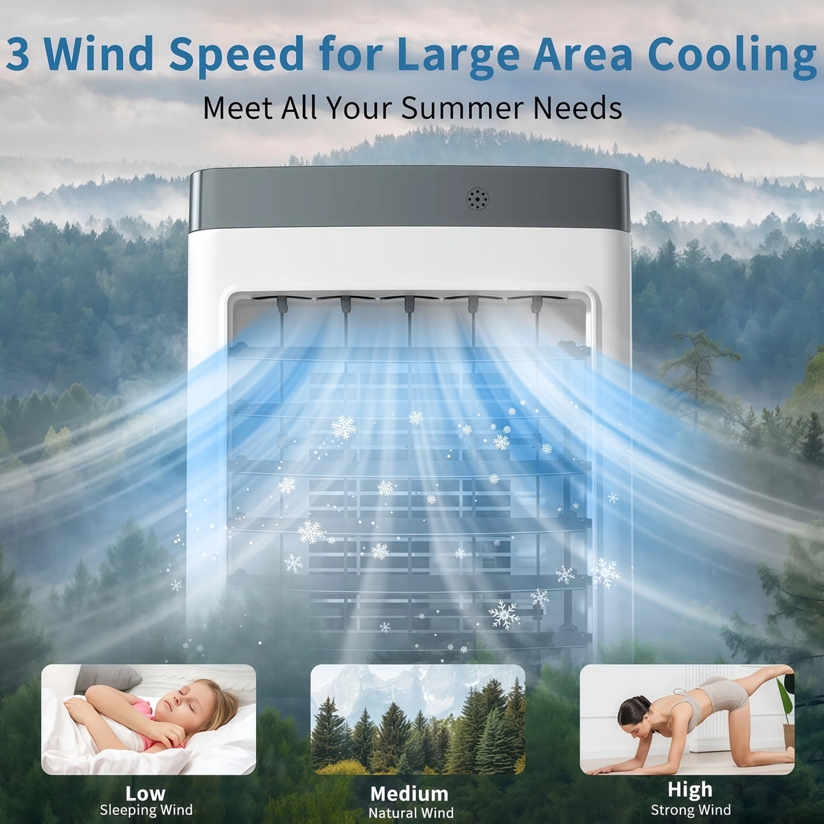 Portable Air Conditioners, Evaporative Air Cooler [40Hrs Lasting], Portable ac Unit w/ 2.6 Gal Water Tank & 3 Speeds, Personal Air Cooler with Remote, Fast Cooling Windowless Air Conditioner for Room