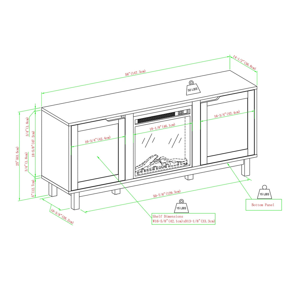 Walker Edison Transitional 2-Door Fireplace TV Stand for TVs up to 65, Reclaimed Barnwood