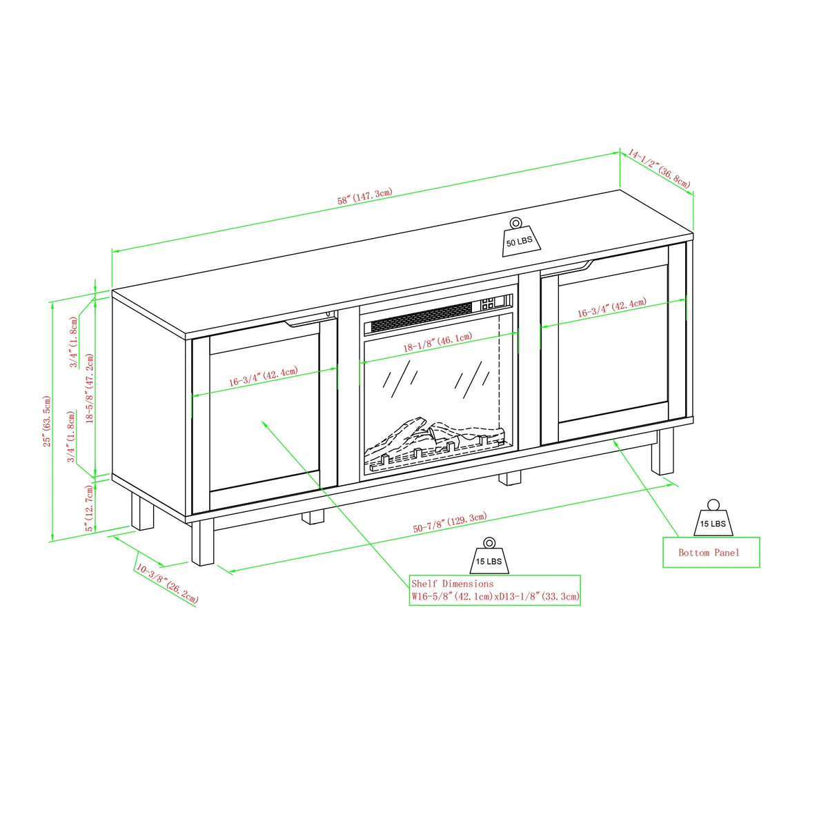 Walker Edison Transitional 2-Door Fireplace TV Stand for TVs up to 65, Reclaimed Barnwood