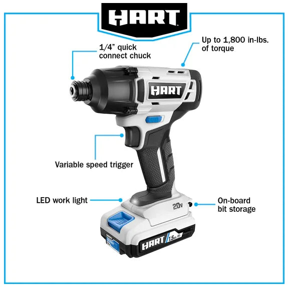 HART 20-Volt Cordless 4 Tool Combo Kit