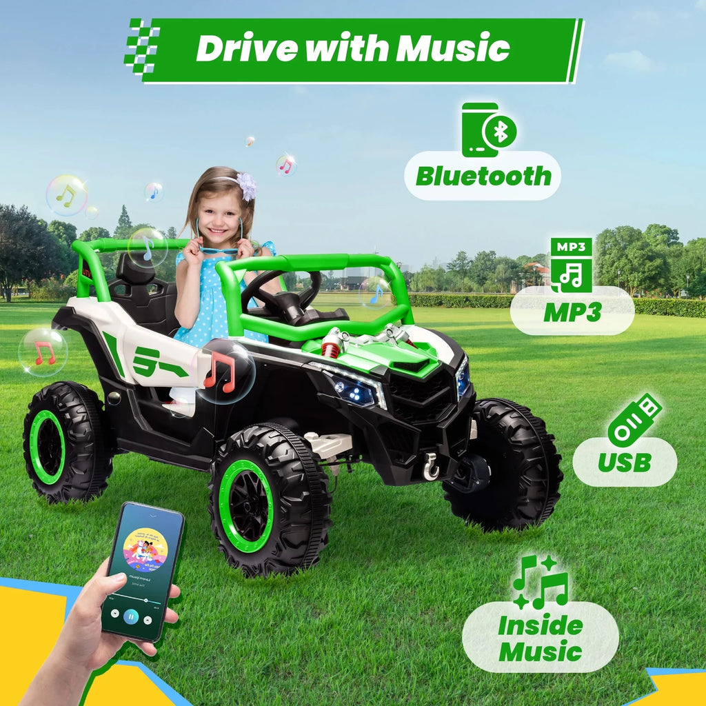 Joyracer 4WD 24 Volt Ride on Toys, 2 Seater Power Car wheels UTV with 800W Motors, Remote Control, Bluetooth Music, Spring Suspension, LED Light, Pink