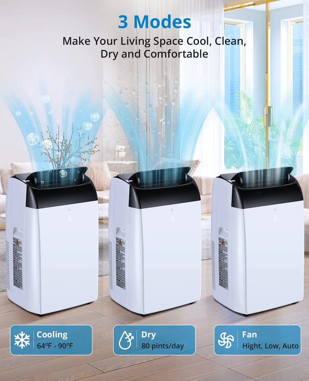 14000 BTU Portable Air Conditioner for Bedrooms up to 750 sq.ft,Standing AC Unit with Cooling,Dehumidifier & Fan Modes,Remote Control,24H Timer,Sleep Mode,Includes Installation Kit