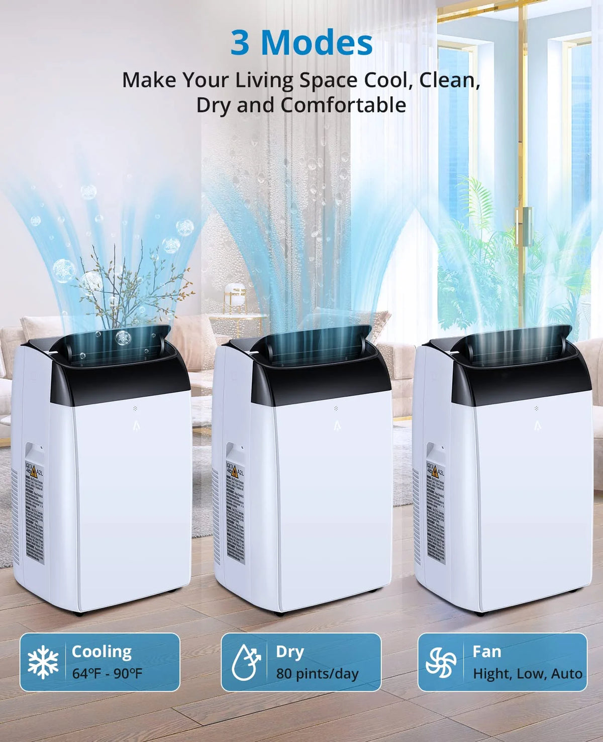 14000 BTU Portable Air Conditioner for Bedrooms up to 750 sq.ft,Standing AC Unit with Cooling,Dehumidifier & Fan Modes,Remote Control,24H Timer,Sleep Mode,Includes Installation Kit
