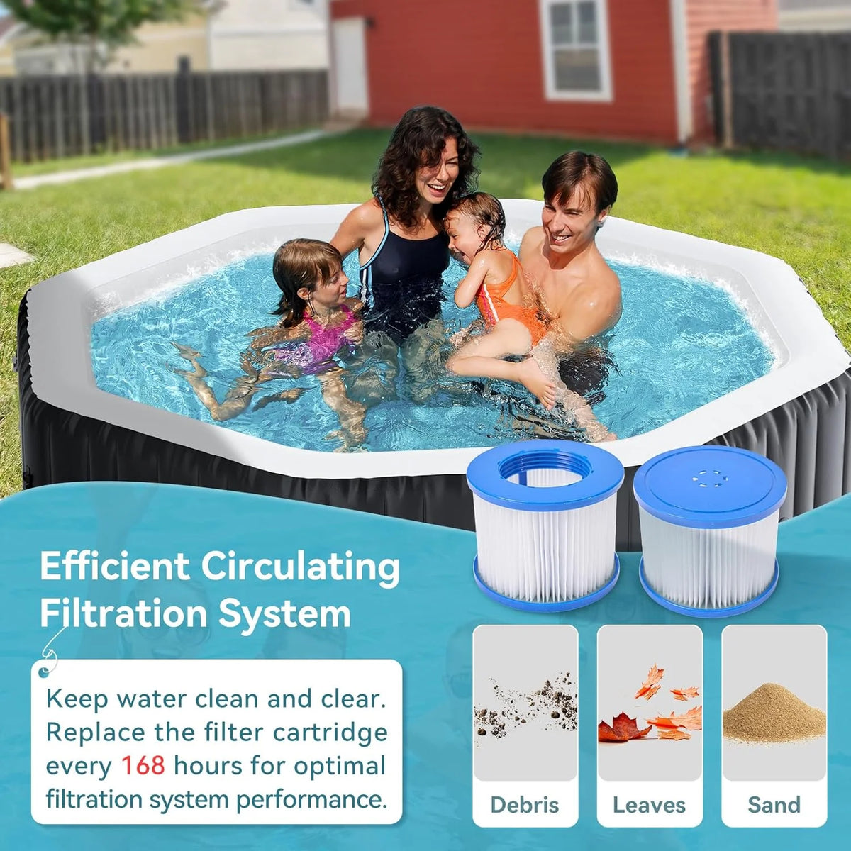 4-6 Person Inflatable Hot Tub, Large Polygon Portable Blow up Hot Tub, Leak-Proof PVC Outdoor Spa with 130 Air Jets, Insulated Cover and Heater Pump, 77 X 77 X 25