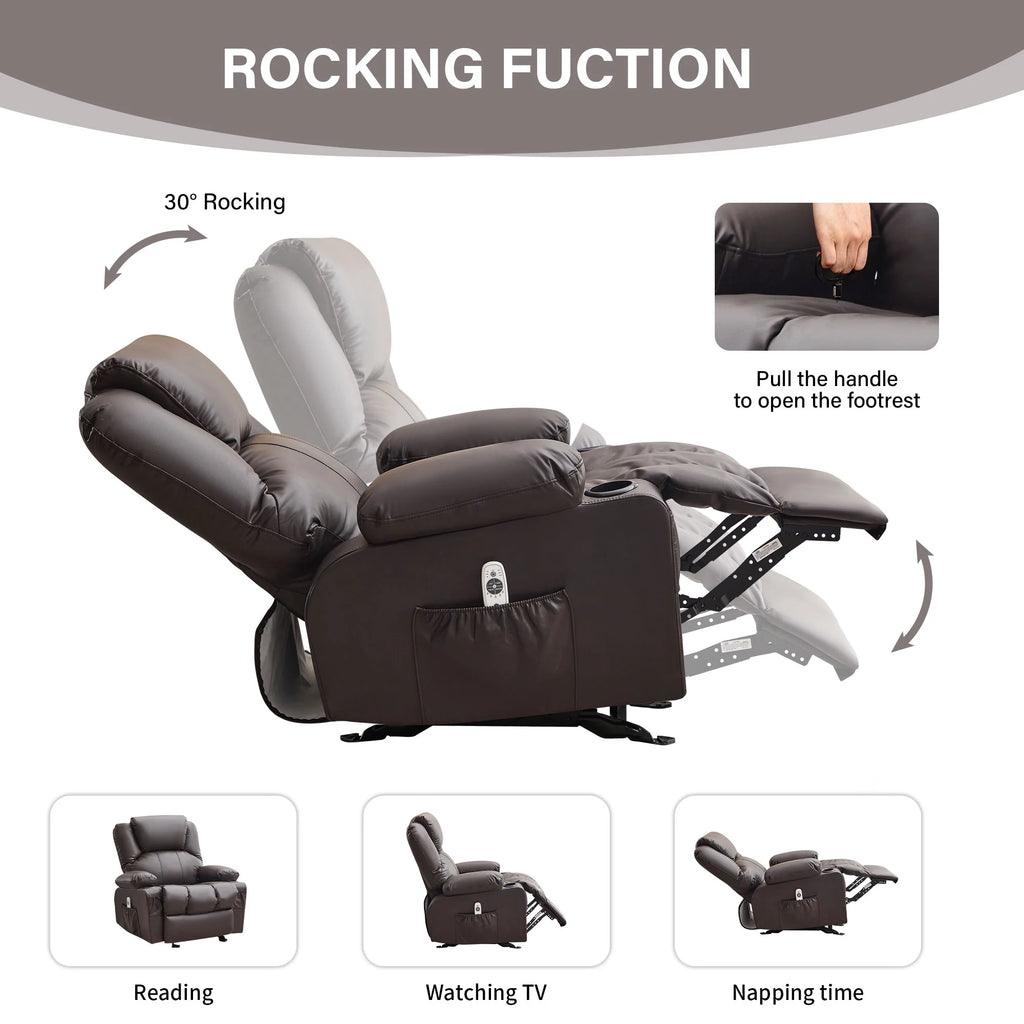 JONPONY Manual Recliner Chair with Heat Therapy and Massage Function, Heavy Duty Reclining Mechanism Massage Chair, Elderly Single Rocker Sofa with Cup Holders for Bedroom Home Theater,Black