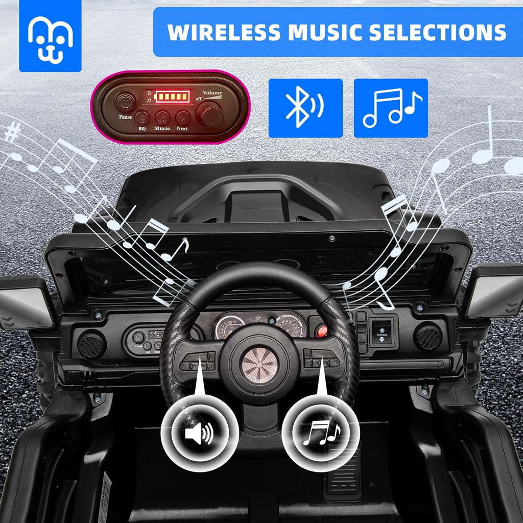 12V Kids Electric Ride on Truck Car Remote Control, Twin 35W Motors 3.5MPH Max Speed, Bluetooth USB Music Player, 4 Wheels Suspension LED Lights Safety Belt, Gift for Boy & Girl-Rosy