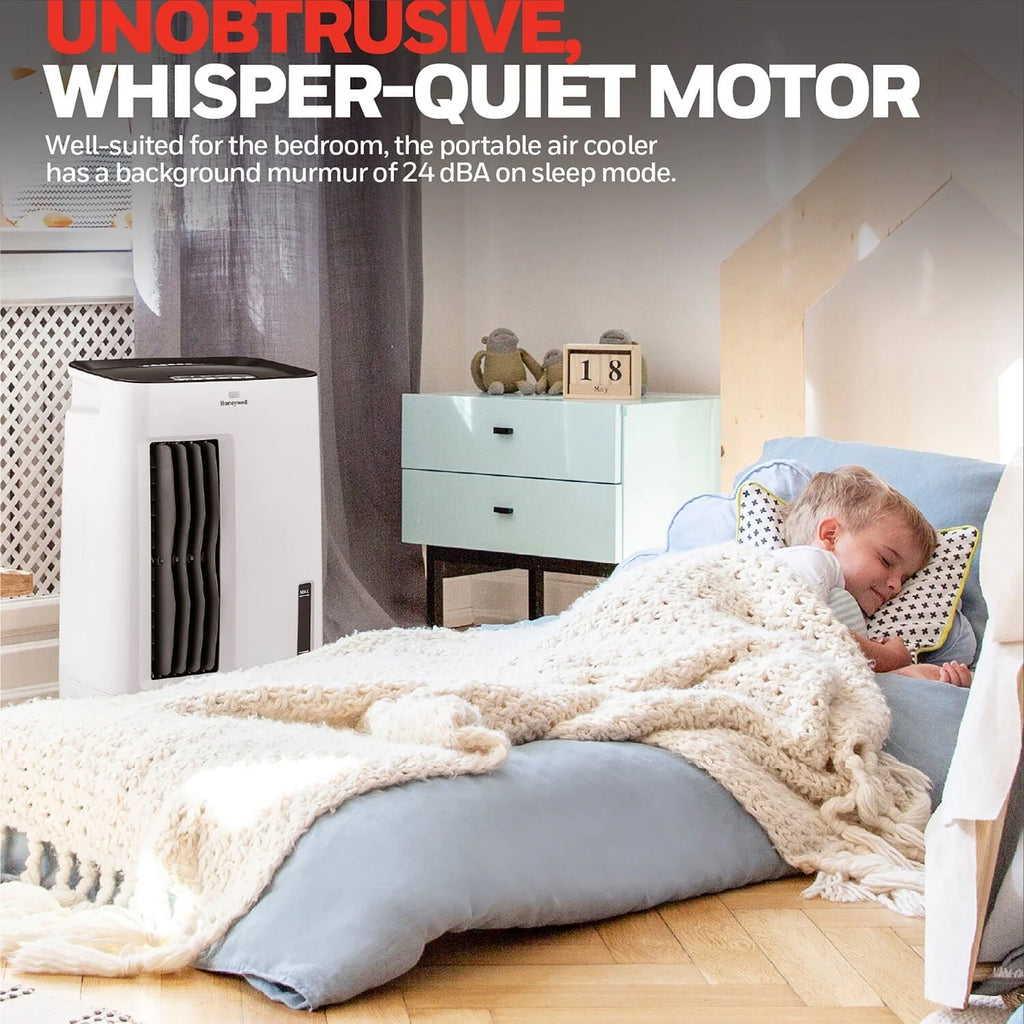Honeywell 176 CFM Indoor Evaporative Air Cooler (Swamp Cooler) with Remote Control in White/Gray