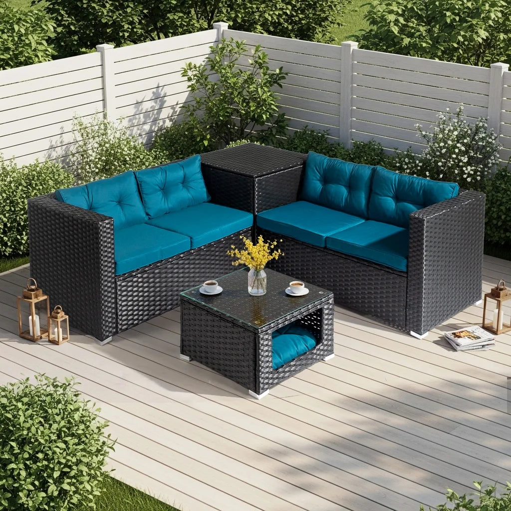 Ktaxon 7-Piece Wicker Patio Furniture Set, Patio Furniture Set with Water Resistant Thick Cushions and Coffee Table, Beige