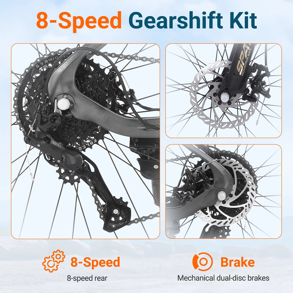 SPATIAL 24/26/27.5/29 inch Mountain Bike,8/21 Speed Lightweight Aluminum Magensium Frame Mountain Bicycle,Fits Men Women Teenagers Adult Disc Brake MTB Bicycle