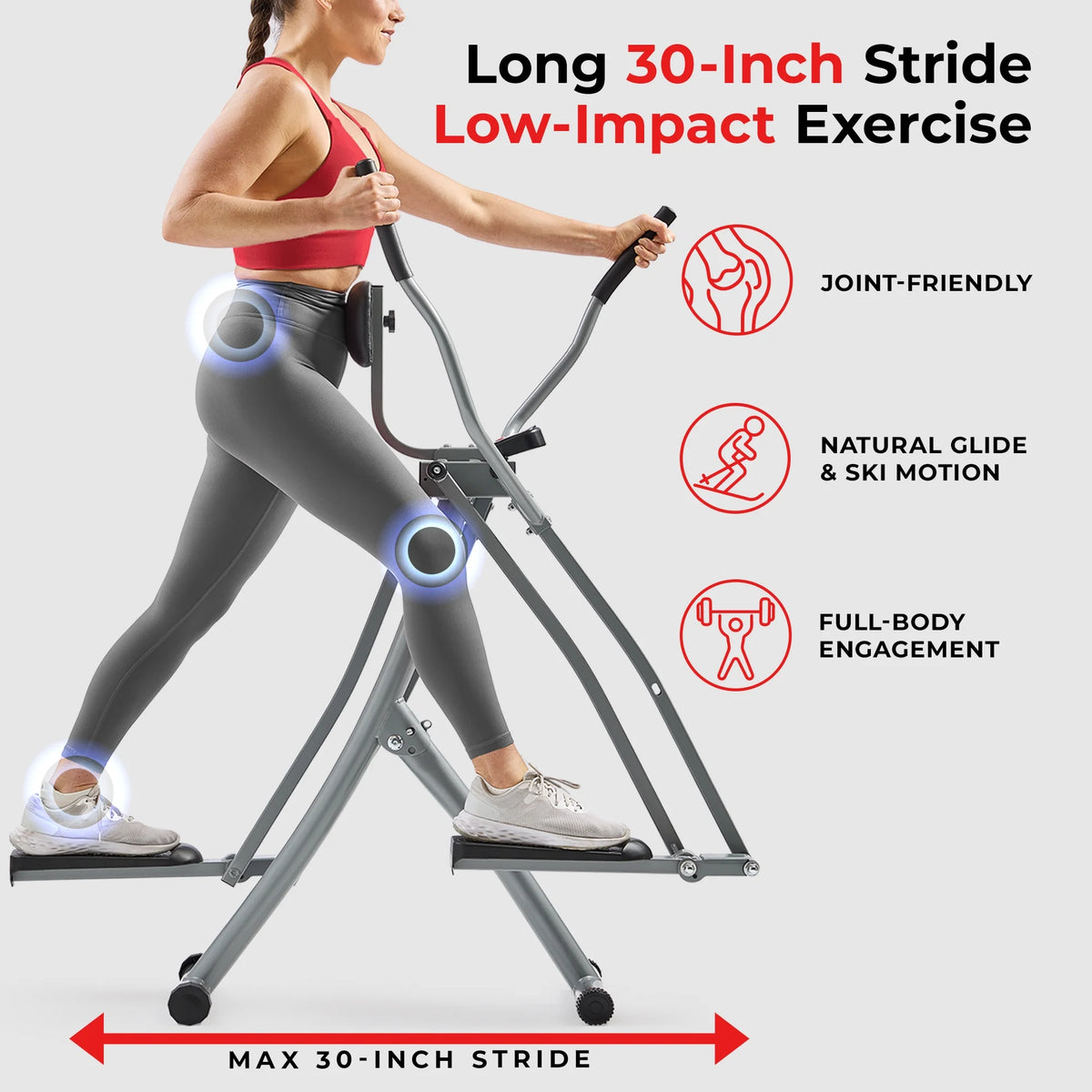 Sunny Health & Fitness Manual Air Walker Elliptical 30 Stride, Low Impact, Lightweight, Quiet with Free SunnyFit App