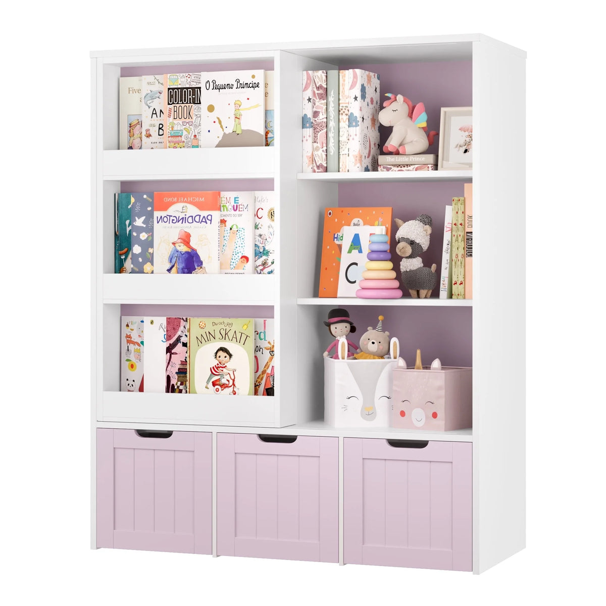 Homfa 6 Cube Toy Storage, Cube Organizer with Sliding Rack, 3 Drawer Kids Bookcase and Bookshelf, White