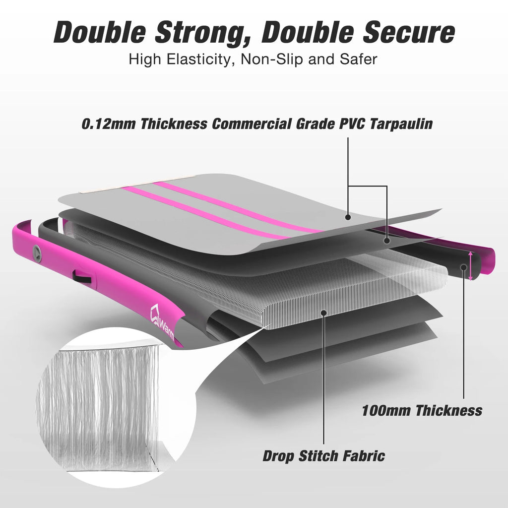 WARMOUNTS Tumbling Mat, 10 ft Inflatable Air Gymnastics Training Mats w/ Electric Pump, 4'' Thick Tumble Track for Home, Gym, Cheerleading, Water, Outdoor