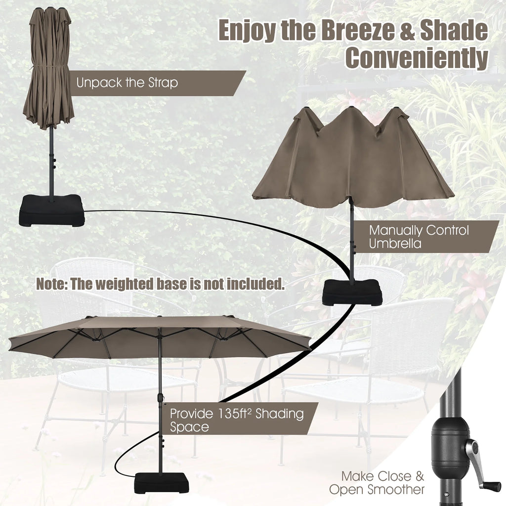 Costway 15ft Beige Patio Double-Sided Umbrella, Crank Lift