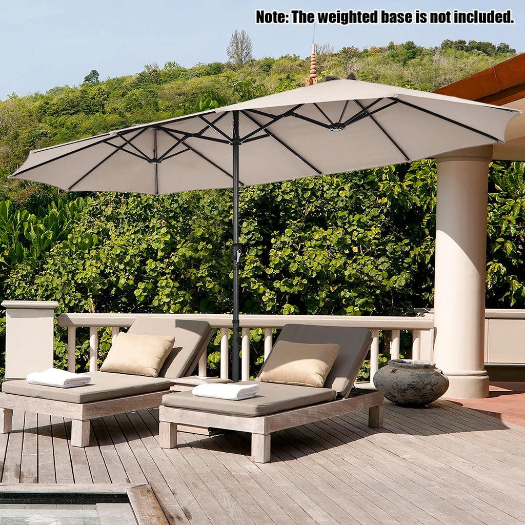 Costway 15ft Beige Patio Double-Sided Umbrella, Crank Lift