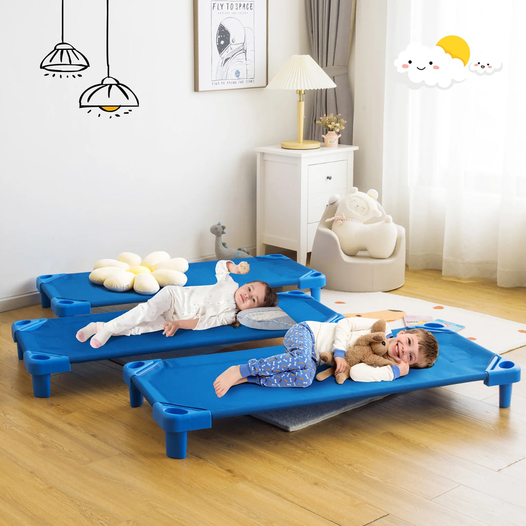 Costway Pack of 6 Kids Stackable Naptime Cot 52'' L x 23'' W Daycare Rest Mat Blue
