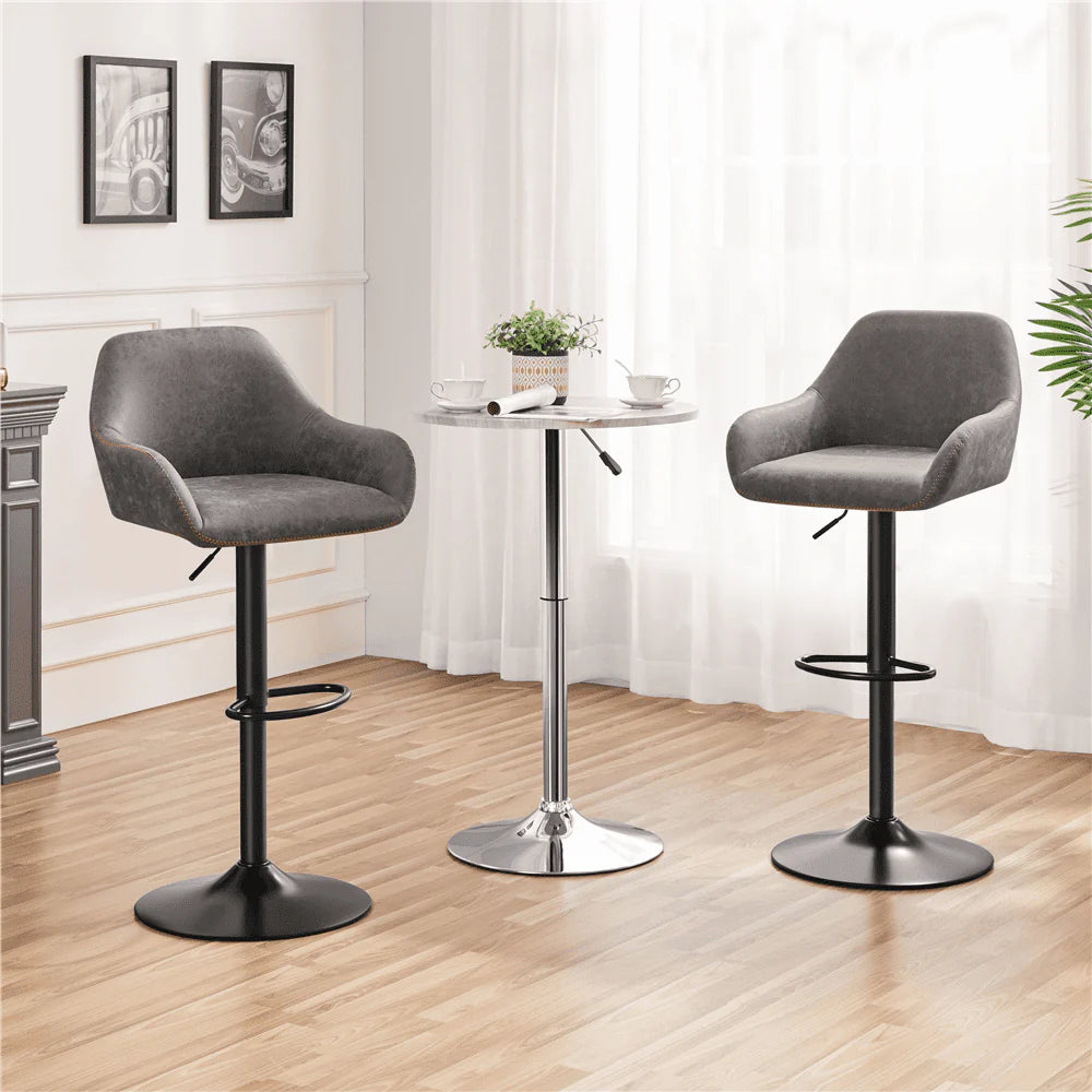 Smile Mart Adjustable Vintage Faux Leather Bar Stools with Backrest, Set of 2, Gray