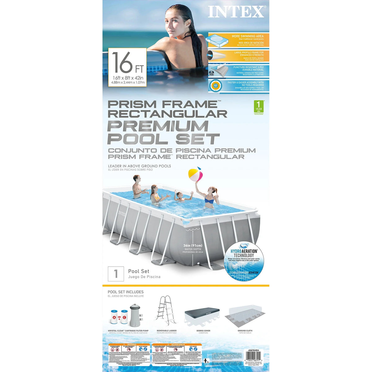 Intex 16Ft X 8Ft X 42In Prism Frame Rectangular Pool Set