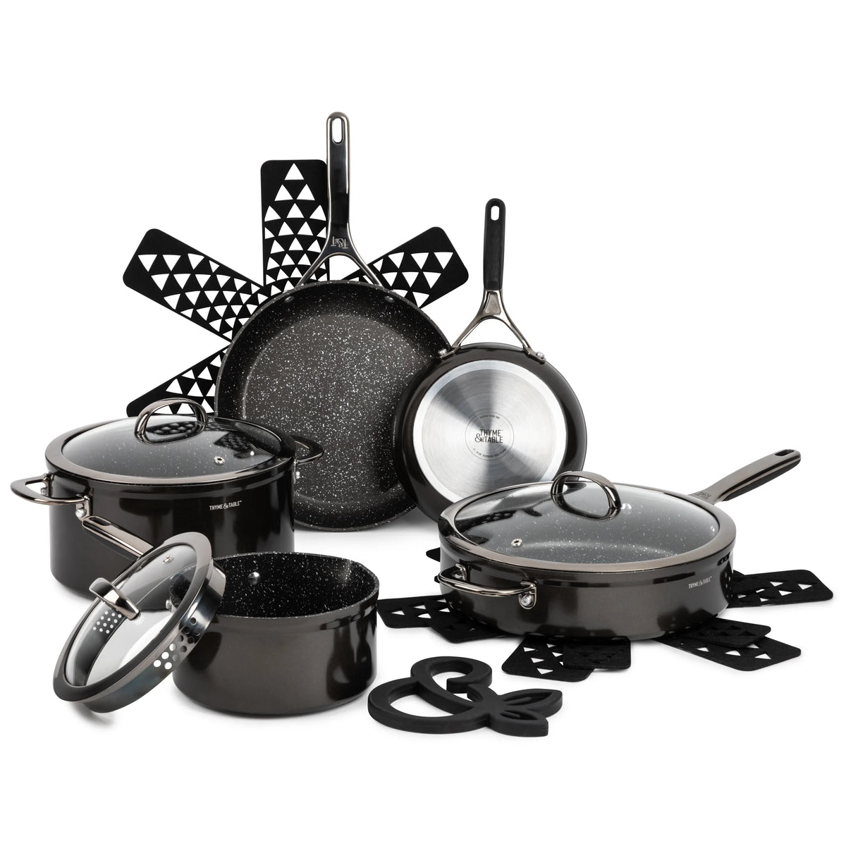 Thyme & Table 12-Piece Non-Stick Supreme Cookware Set, Pots and Pans Set - Cream