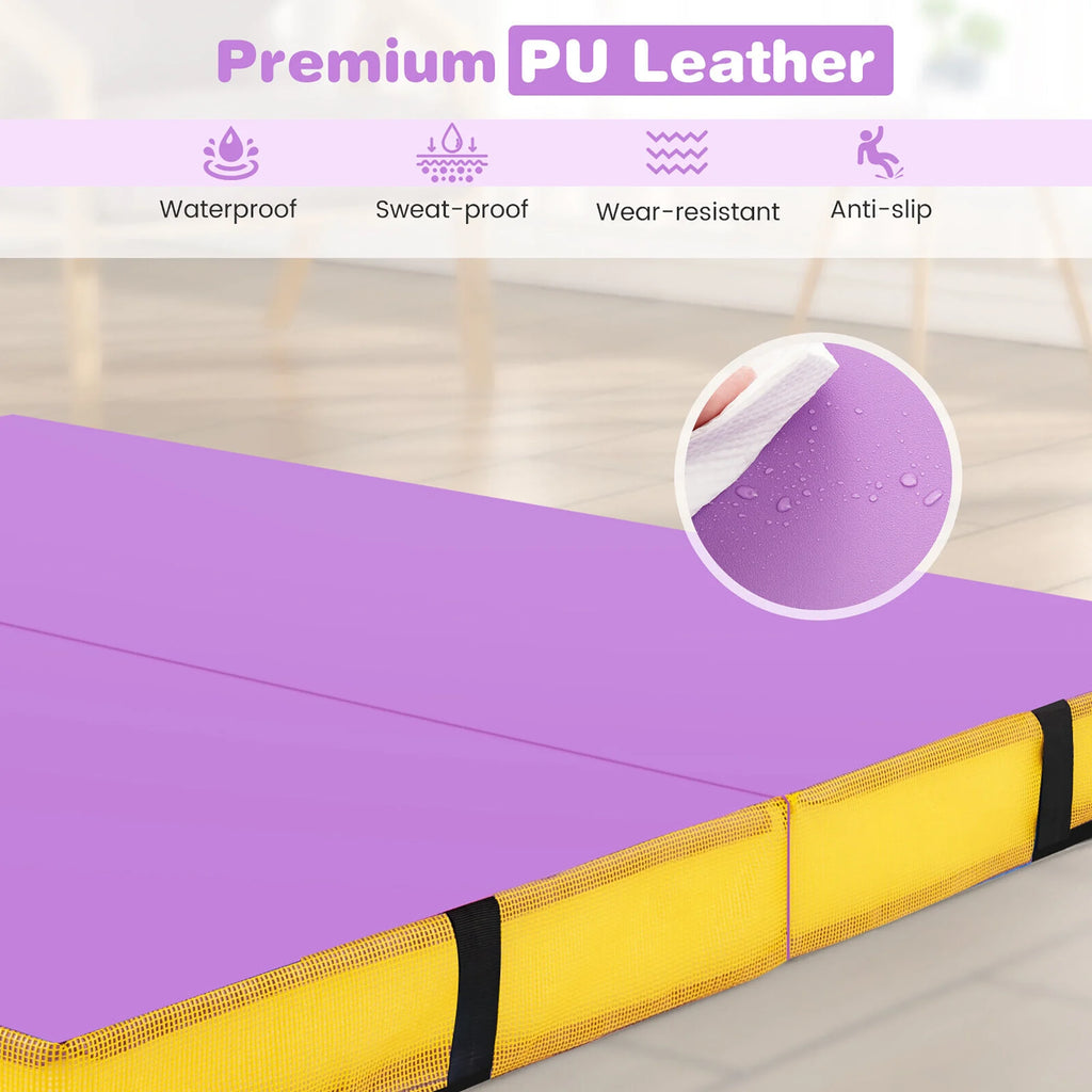 Gymax 4'x4'x4'' Bi-Folding Gymnastic Tumbling Mat W/Handles Home Gym Yoga MMA Purple