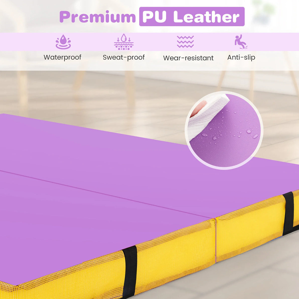 Gymax 4'x4'x4'' Bi-Folding Gymnastic Tumbling Mat W/Handles Home Gym Yoga MMA Purple