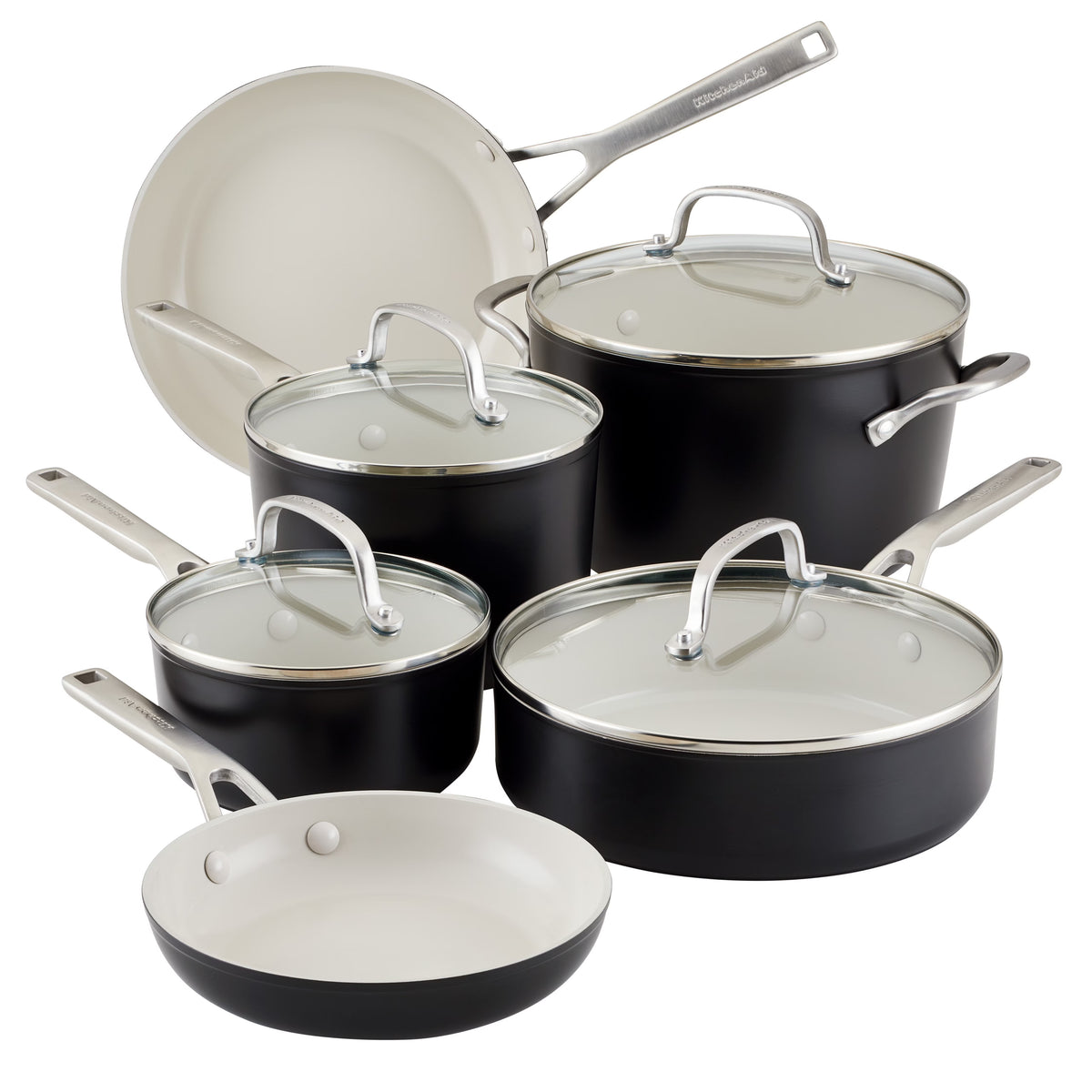 KitchenAid Hard Anodized 10 Pcs Ceramic Nonstick Cookware Pots and Pans Set, Oven Safe to 500F, Pistachio