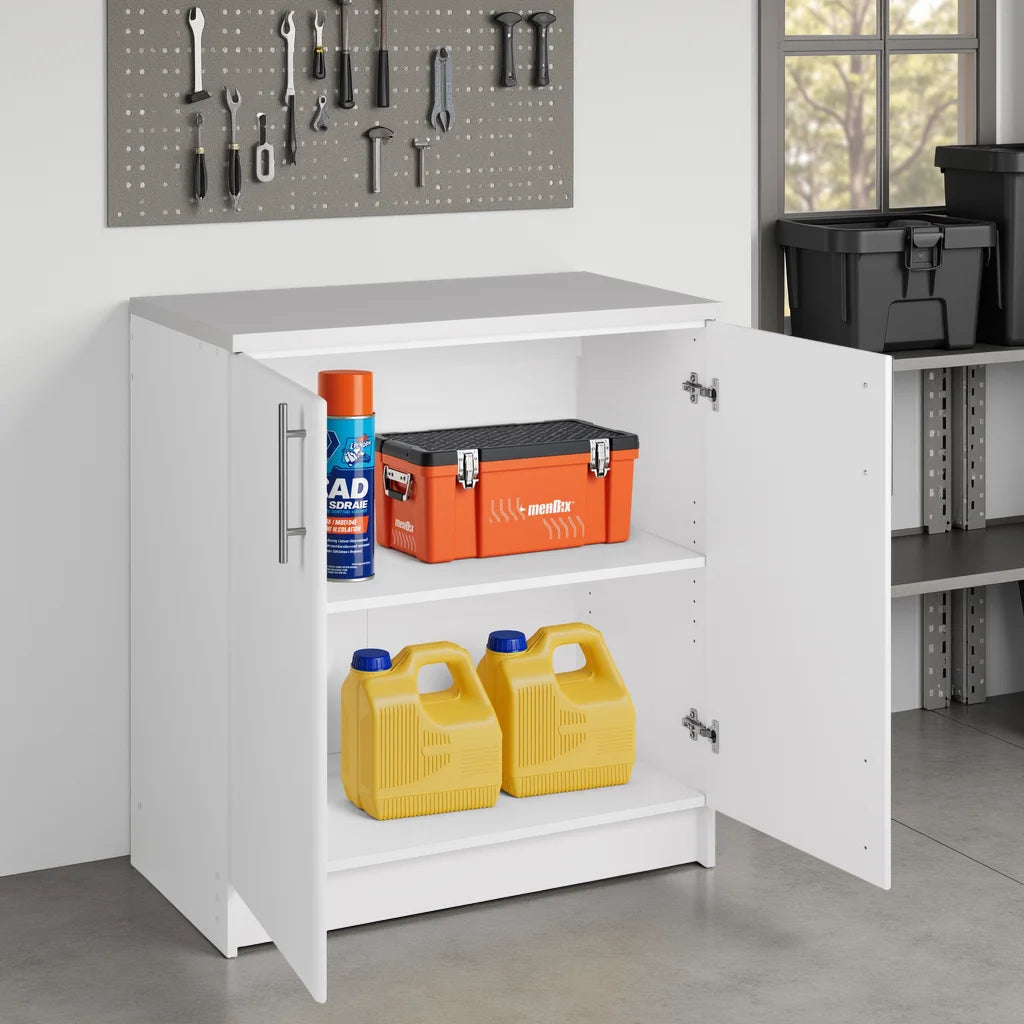 Prepac Elite Home Storage White Base Cabinet with Melamine Countertop