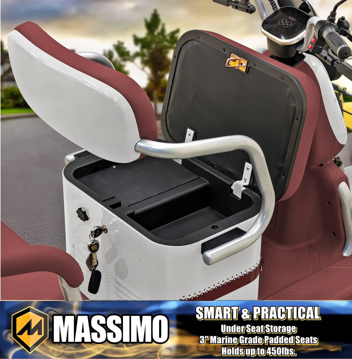 Massimo MGC E-Trike 3-Wheel Electric Cart 17 MPH, 2-Seater Adult Scooter Blue