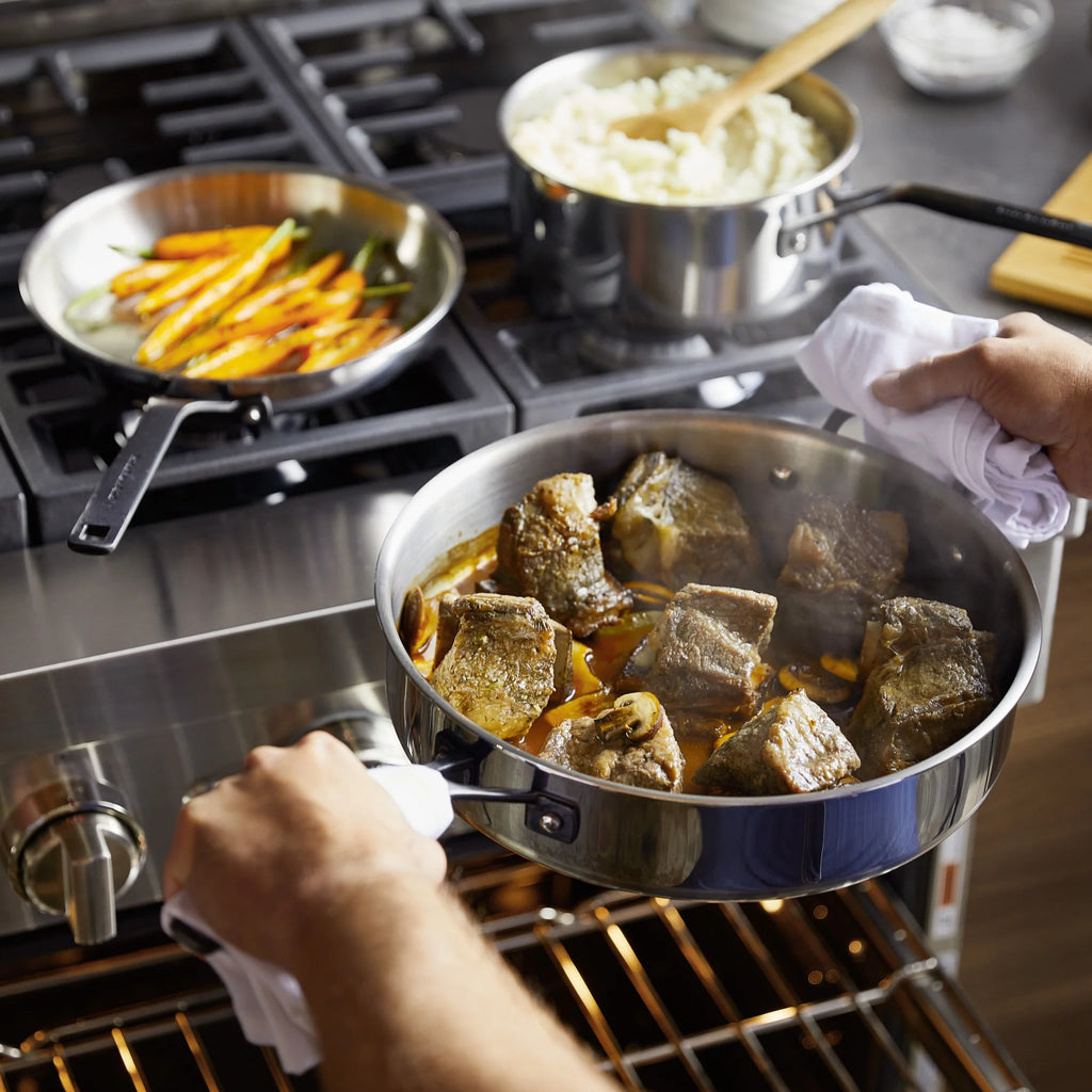 KitchenAid 5-Ply Clad 10 Pcs Stainless Steel Cookware Induction Pots and Pans Set, Dishwasher Safe, Metal Utensil, Broiler and Oven Safe to 500F, Polished Stainless Steel