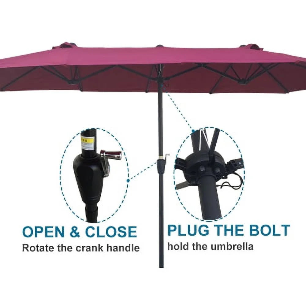15x9Ft Rectangular Double-Sided Patio Umbrella,Market Table Canopy Waterproof Twin Umbrella with Wind Vents,Garden Extra Large Umbrella with Crank Handle,for Garden Deck Backyard Pool Outside Deck