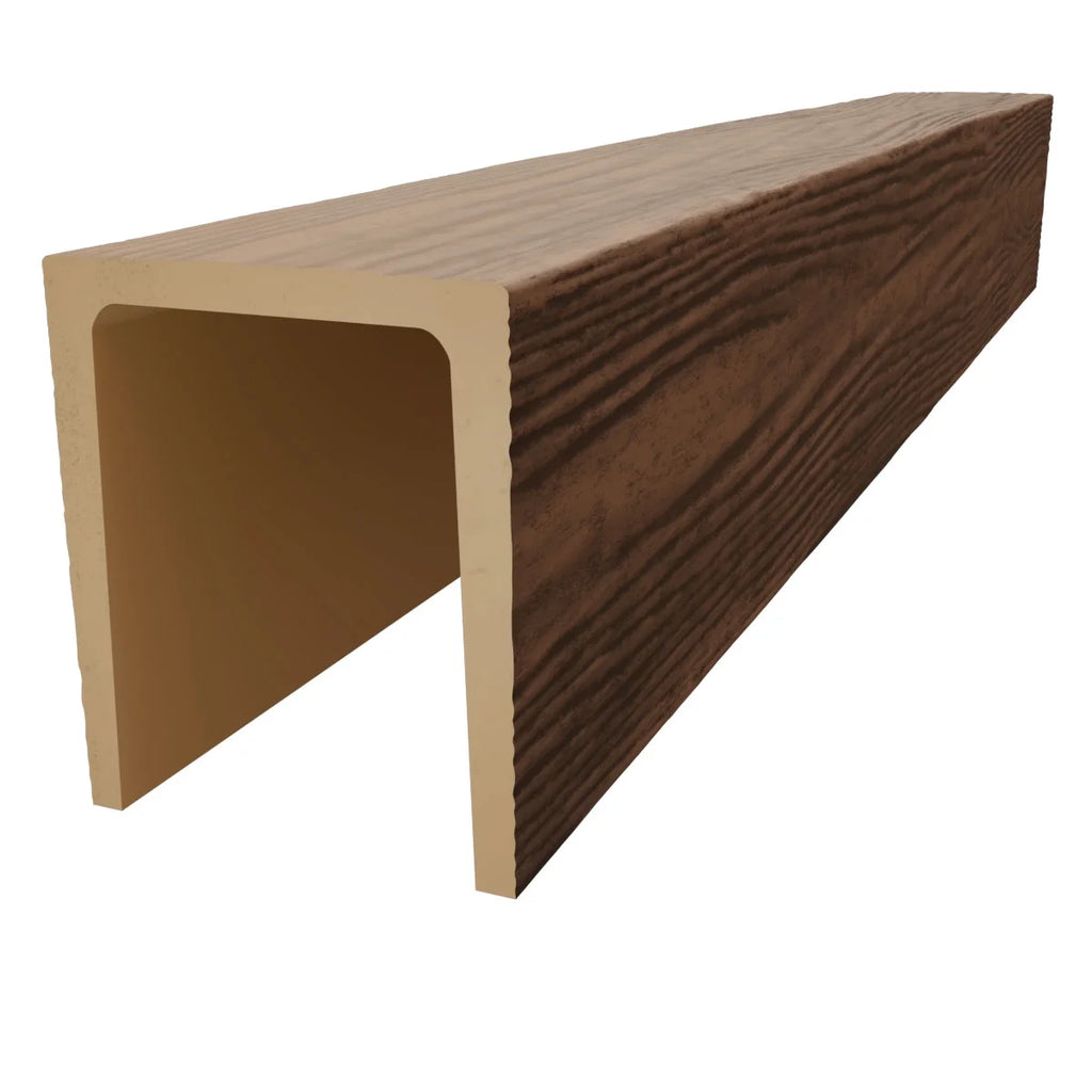 Ekena Millwork 3 1/2"W x 3 1/2"H x 120"L 3-Sided (U-Beam) Mena HeritageTimber Faux Wood Ceiling Beam, Kona Brown