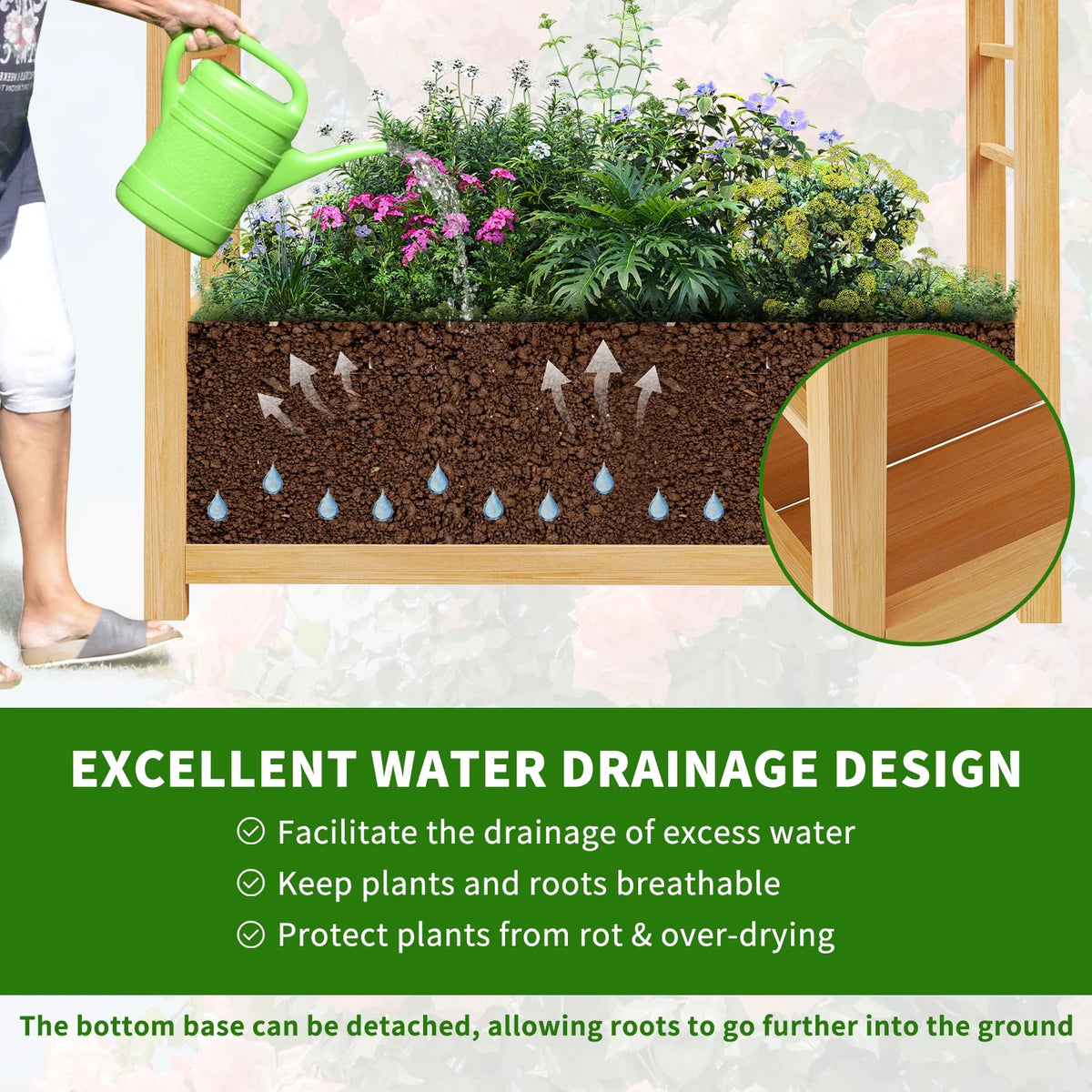 Slsy 63" Screen Raised Garden Bed, Wooden Planter Box with Hanging Roof & Drainage Holes, Indoor Outdoor Elevated Planter for Vine, Climbing Plants, Flowers, Patio & Garden