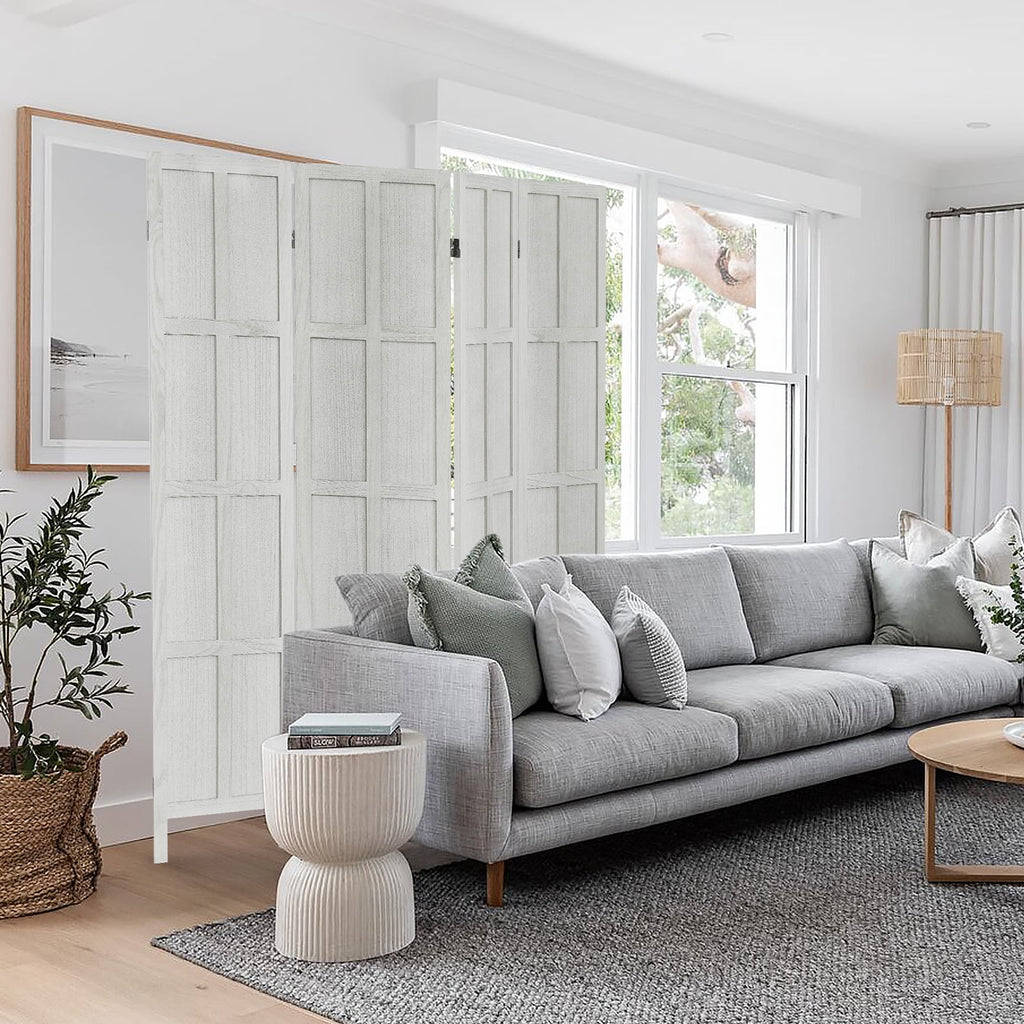 Aletheiawu 4 Panel Room Divider Wall and Folding Privacy Screens No Installation Required White