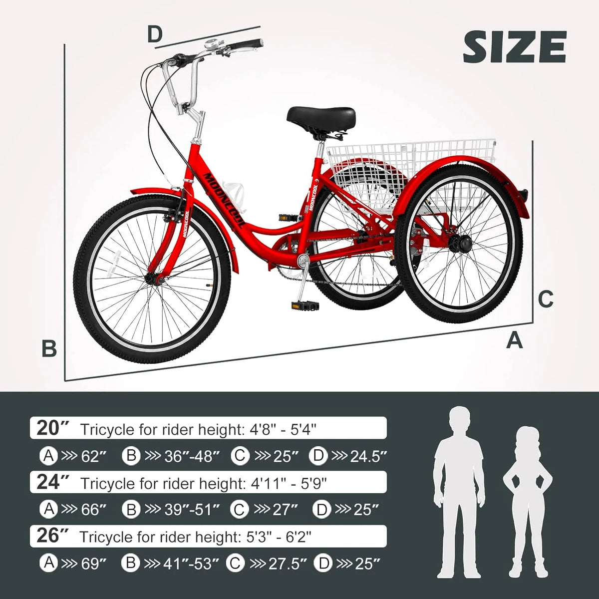 FICISOG 7 Speed Adult Tricycle for Women, 20/24/26 Inch Adult Trike with Basket, 3 Wheel Bikes for Adults Seniors, Cruise Trike for Shopping Picnic