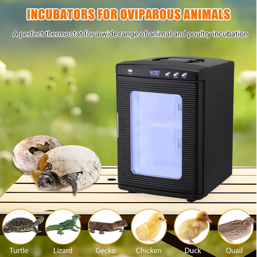 Garvee 25L Reptile Incubator for Hatching Eggs - Portable Scientific Laboratory Incubator, Temperature Controlled 10C-60C for Small Reptiles, Cooling and Heating Digital Incubator, 12V/110V Black