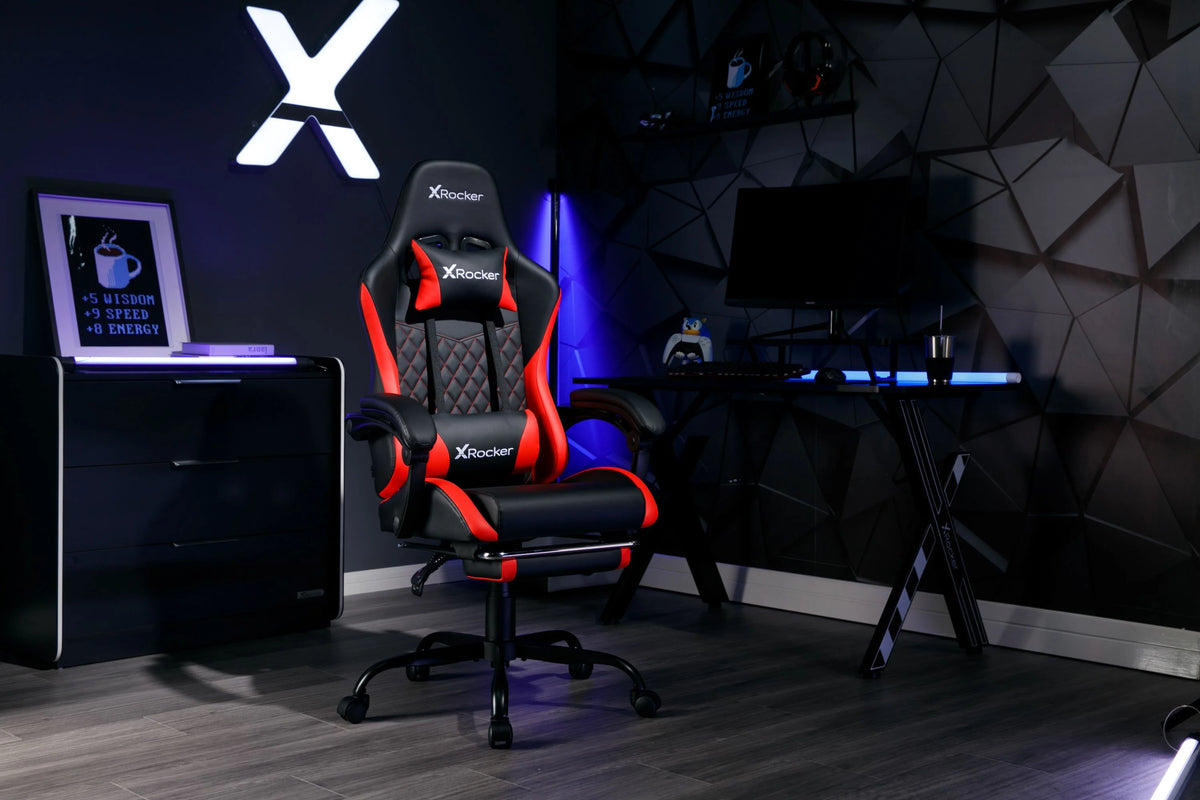 X Rocker Apex PC Gaming Chair with Massage Function and Footrest, Red