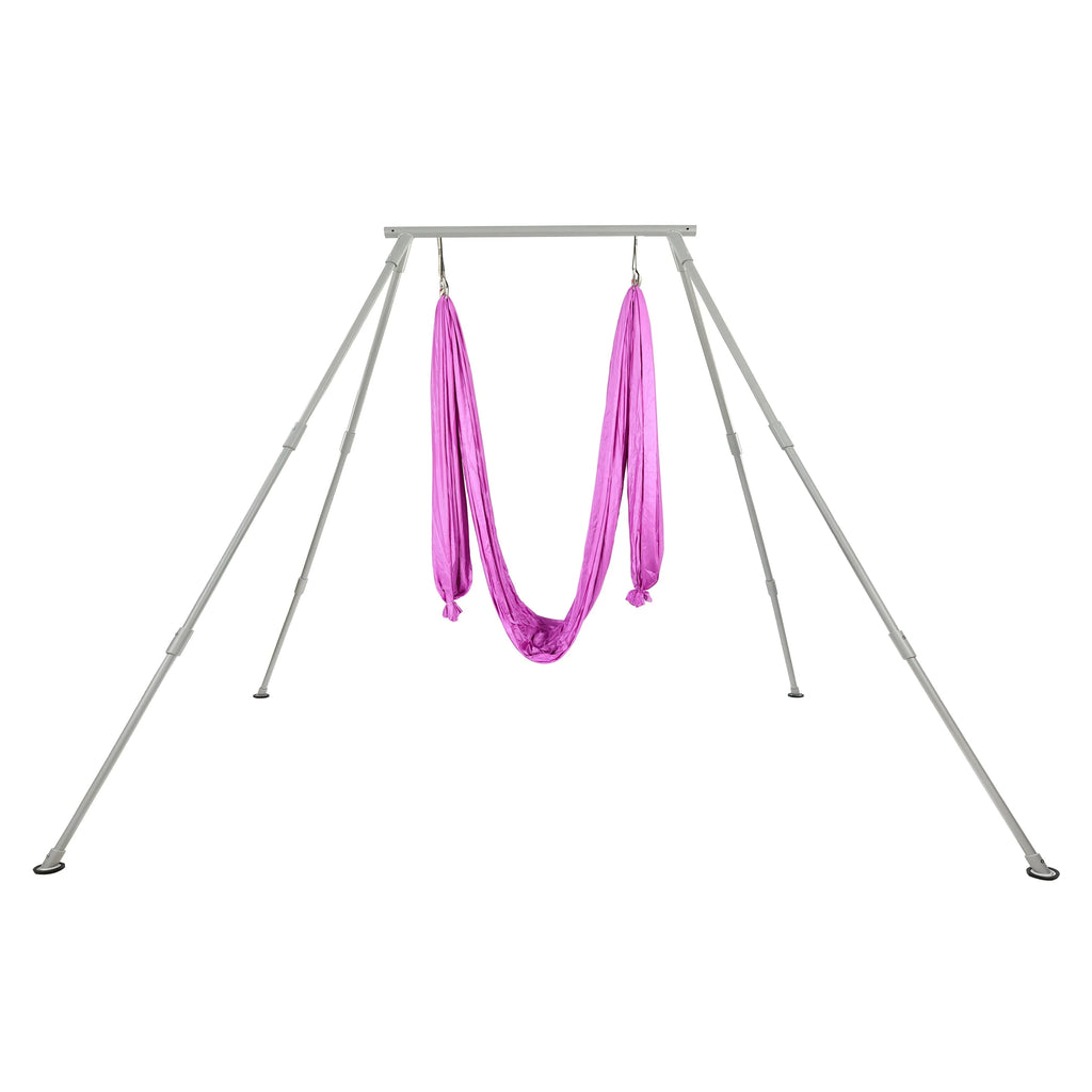 Kojem 97"/2.46m Aerial Trapeze Stand Portable Rig Yoga Swing Bar 250kg/551lbs Aluminum Rack ＆ Nylon Silk Indoor Outdoor Use with 20Ft/6m Aerial Purple Silk