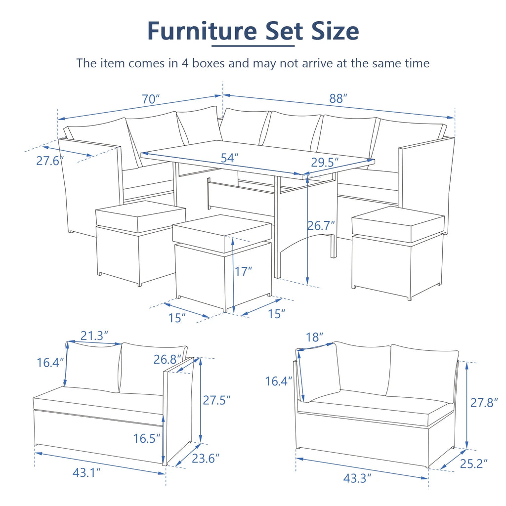 Danrelax 7-Piece Patio Conversation Set, Outdoor Sectional Sofa, PE Rattan Wicker Furniture, Steel Frame, Gray