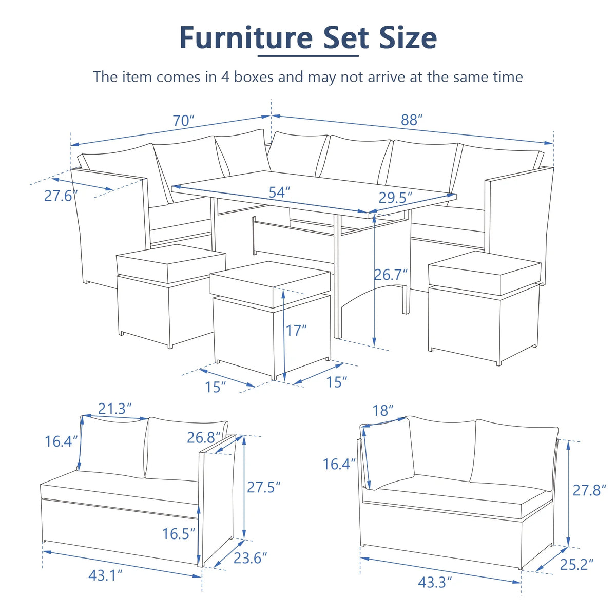 Danrelax 7-Piece Patio Conversation Set, Outdoor Sectional Sofa, PE Rattan Wicker Furniture, Steel Frame, Gray