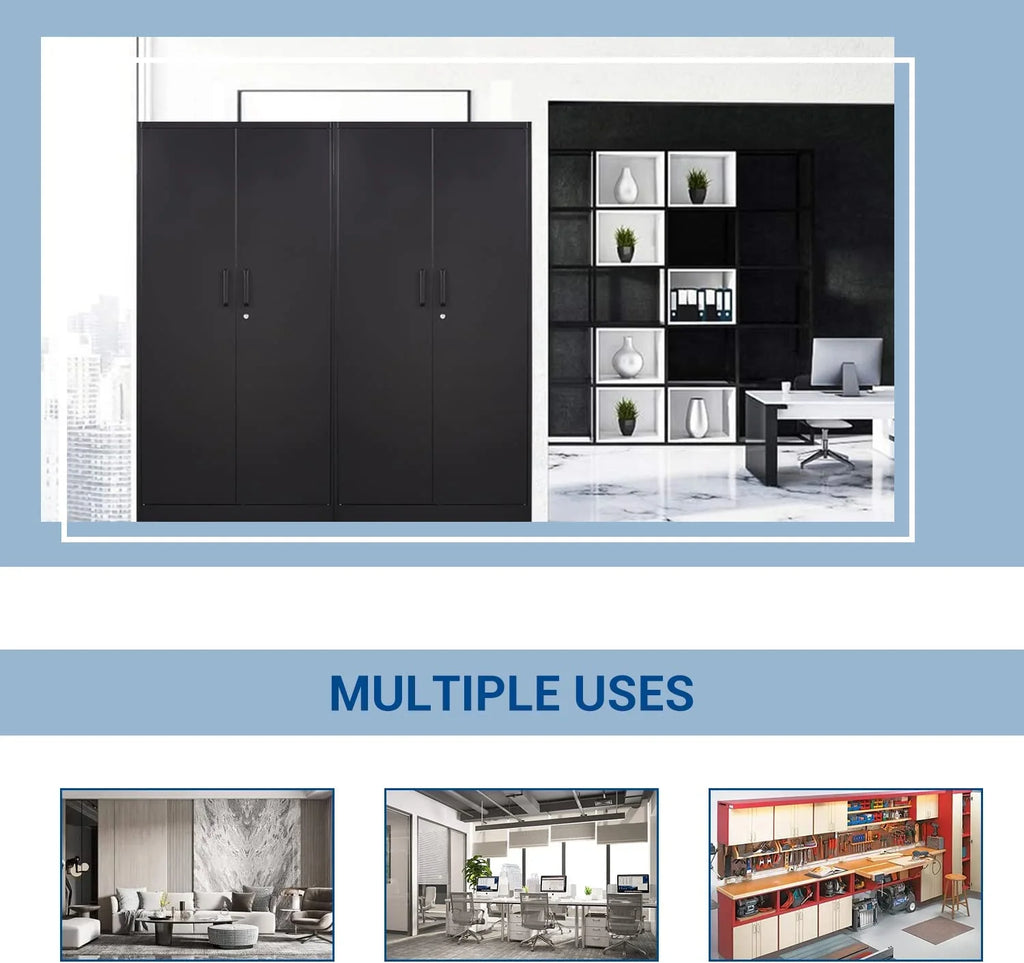 STANI Metal Locker Storage Cabinet, Employees Locker with Hanging Rod Bar, 71 Black Tall Steel Wardrobe for Home, School, Office (Assembly Required)