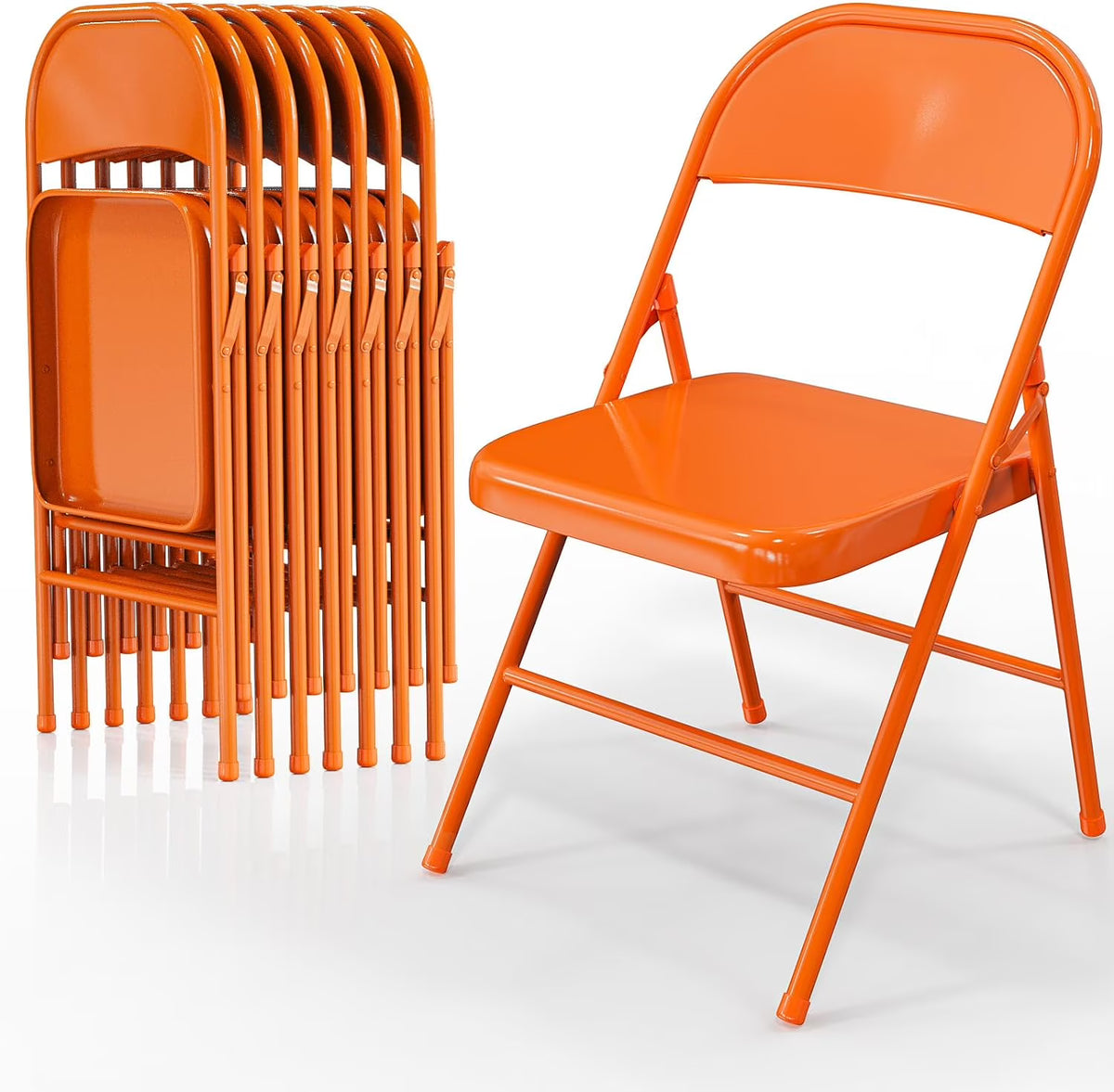 VINGLI Folding Chairs All Steel Metal Frame, Capacity 350 lbs, Durable Portable and Versatile for Indoor Outdoor Use, Black, Set of 8